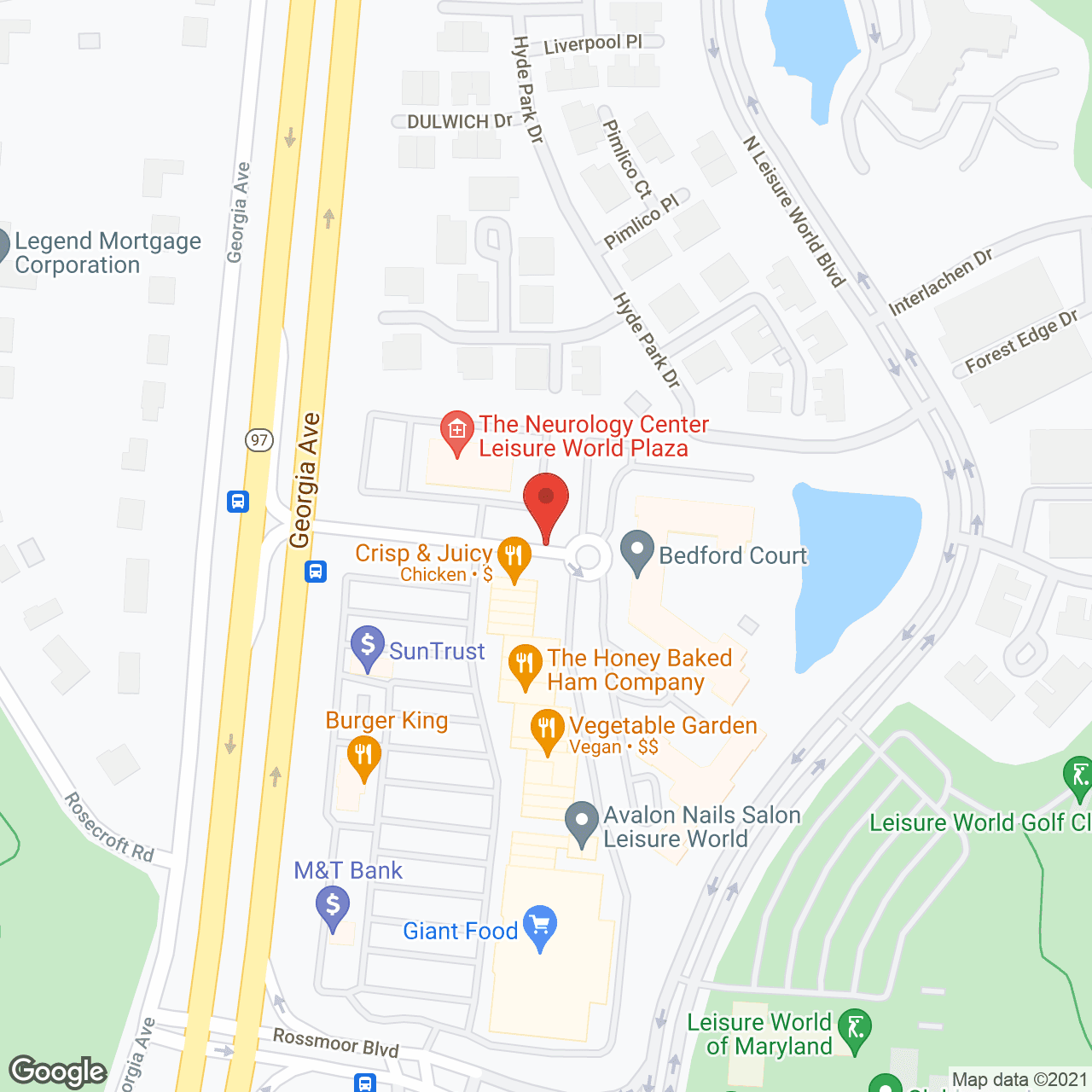 Map of the neighborhood around Bedford Court, a CCRC