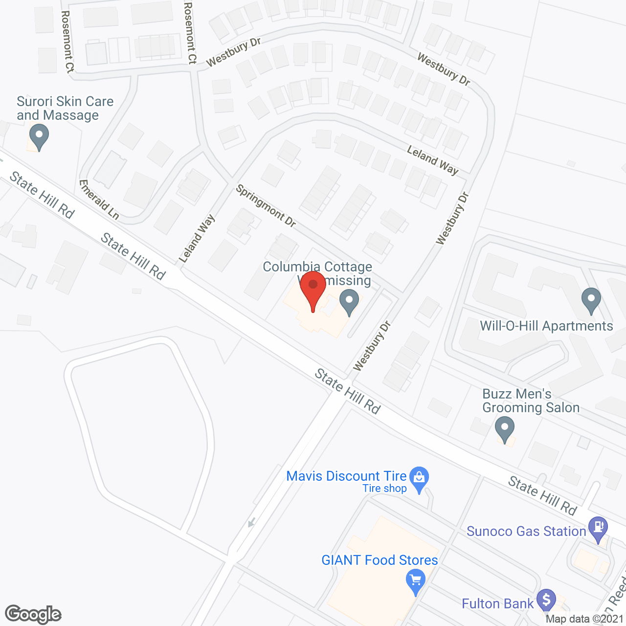 Map of the neighborhood around Columbia Cottage-Wyomissing