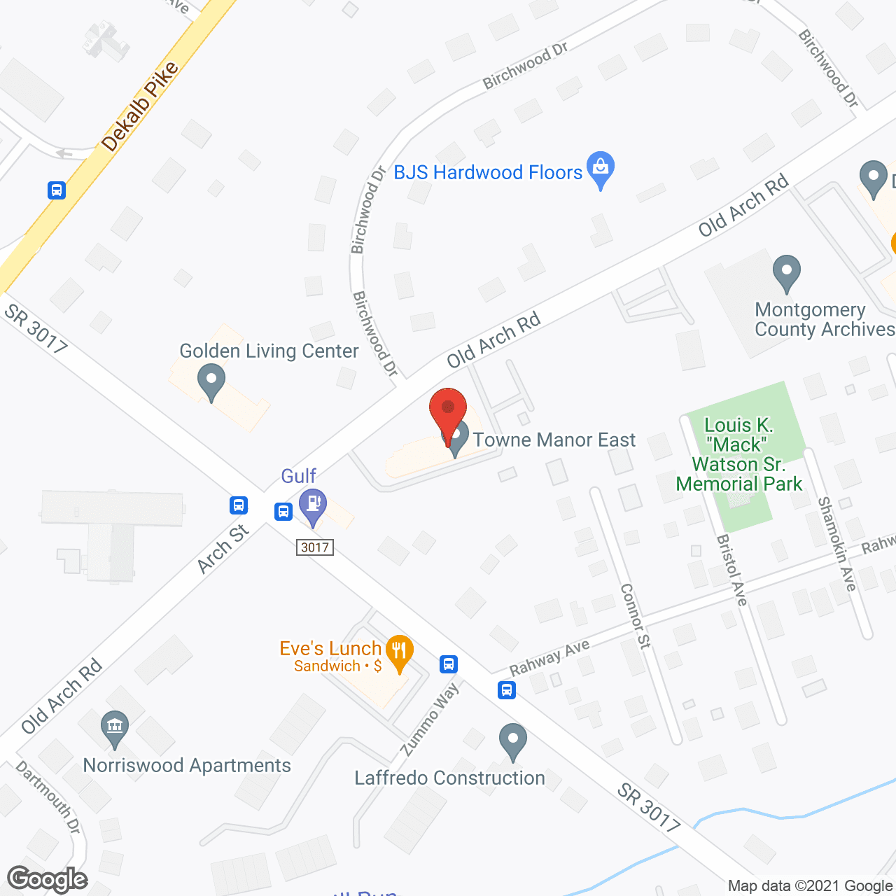 Map of the neighborhood around Towne Manor East