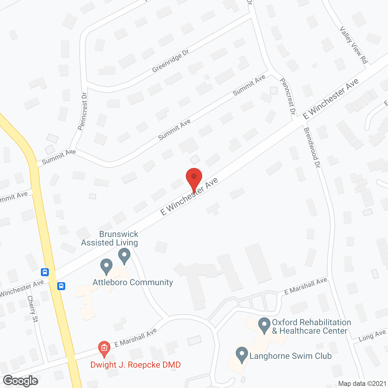 Map of the neighborhood around Oxford Enhanced Senior Living