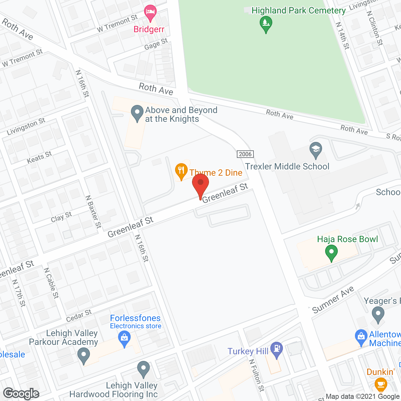 Map of the neighborhood around Above and Beyond at the Knights