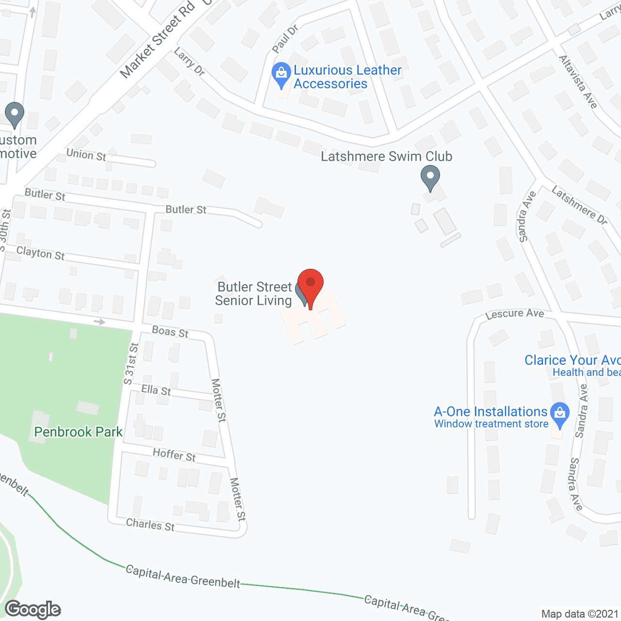 Map of the neighborhood around Bentley Assisted Living
