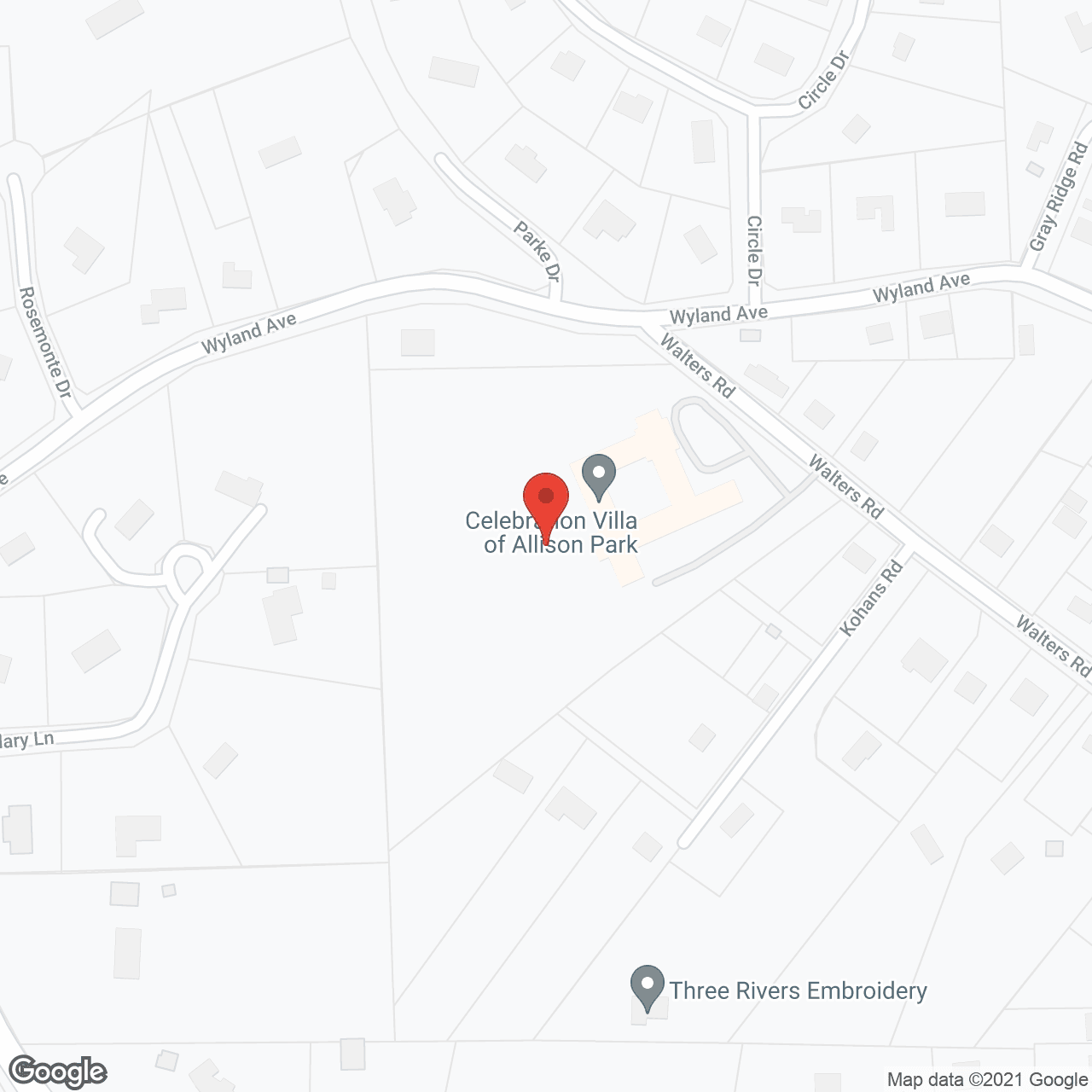 Map of the neighborhood around Celebration Villa of Allison Park
