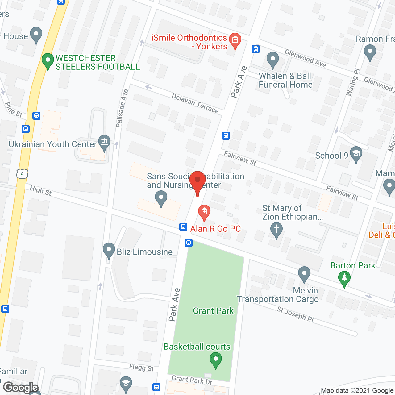 Map of the neighborhood around Sans Souci Rehabilitation and Nursing Center