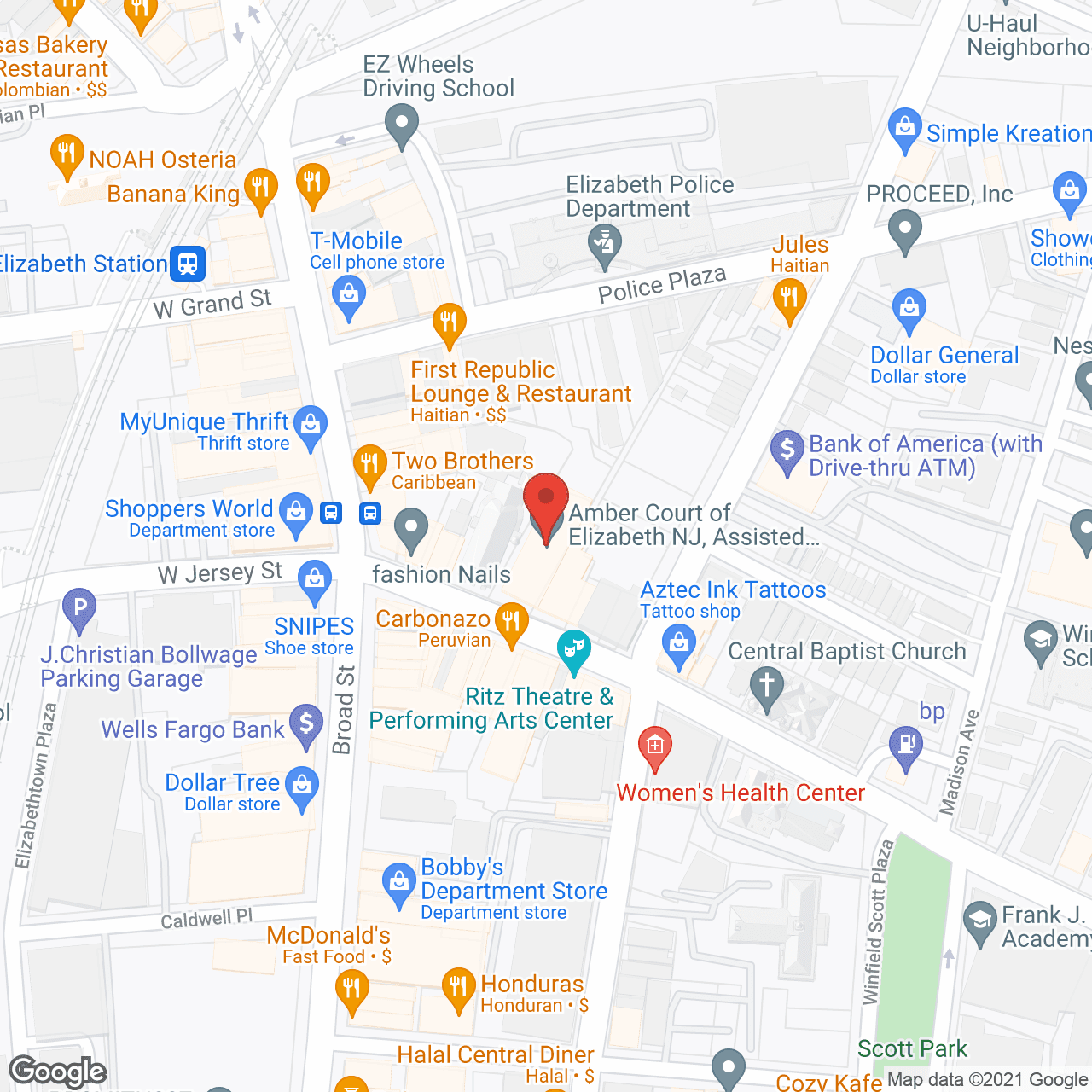 Map of the neighborhood around Amber Court of Elizabeth