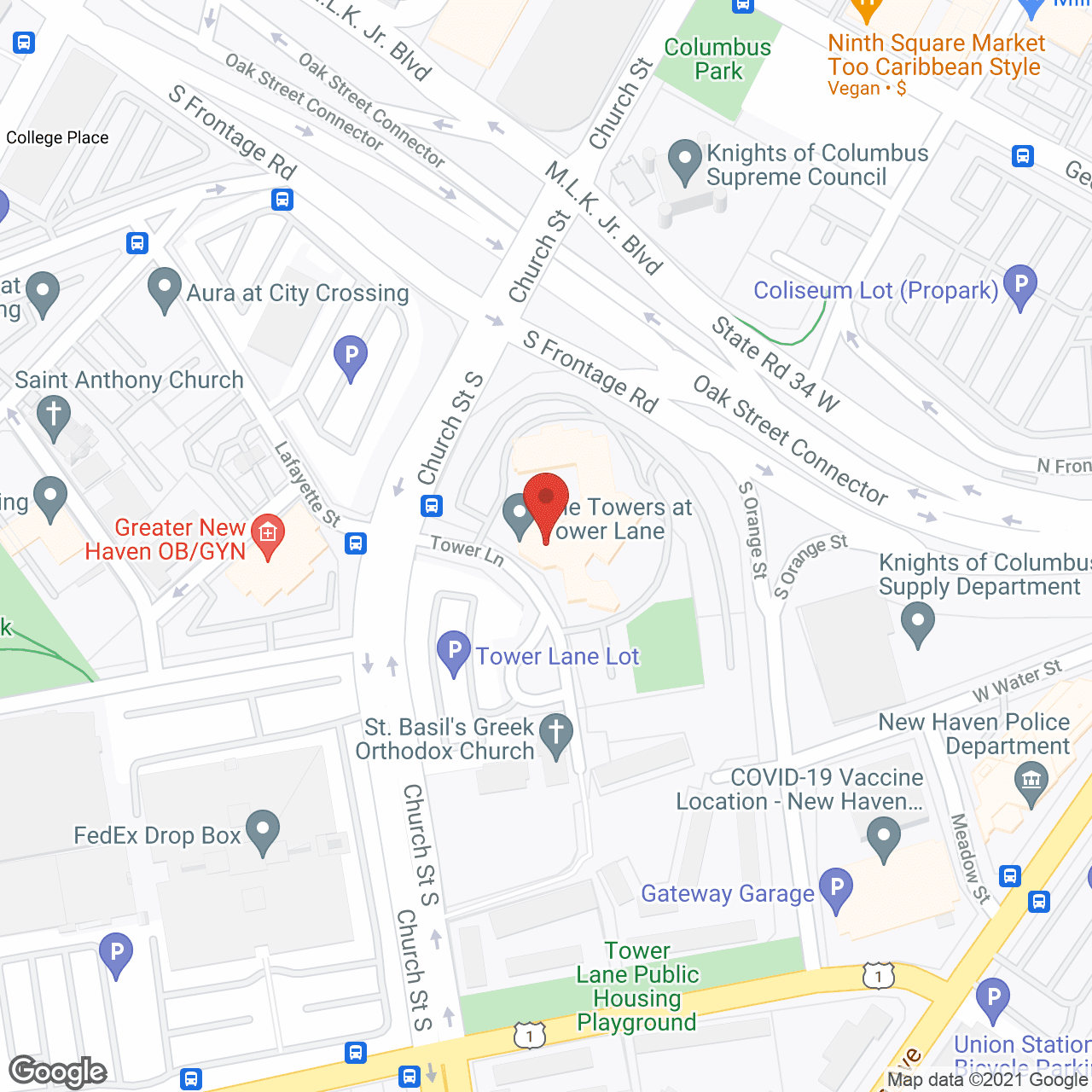 Map of the neighborhood around Tower One/Tower East-Jewish