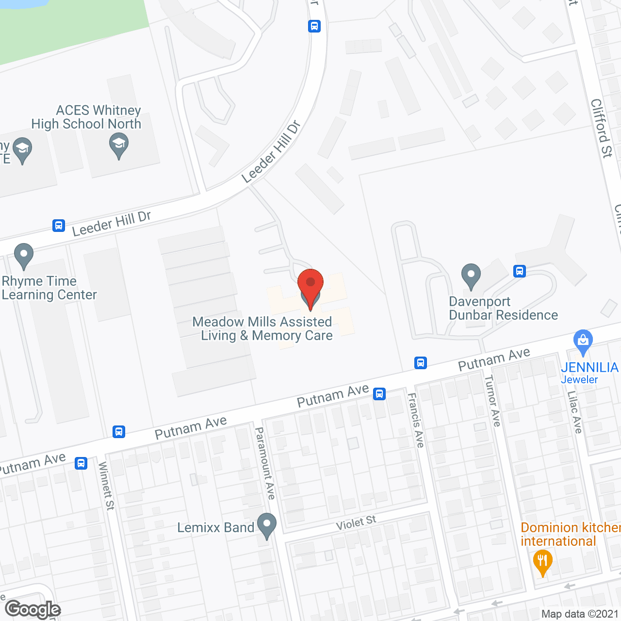 Map of the neighborhood around Meadow Mills at Whitney Center
