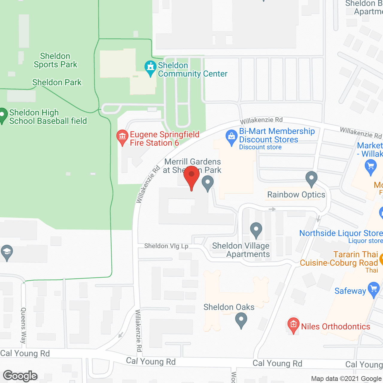 Map of the neighborhood around Merrill Gardens at Sheldon Park