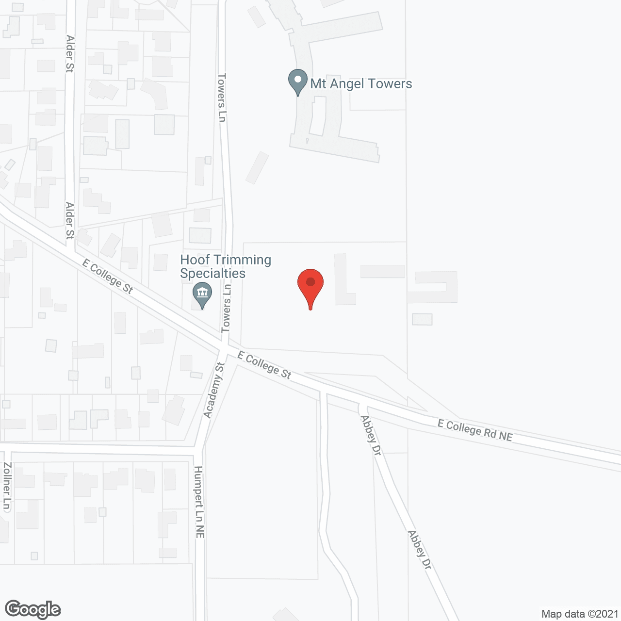 Map of the neighborhood around Mount Angel Towers