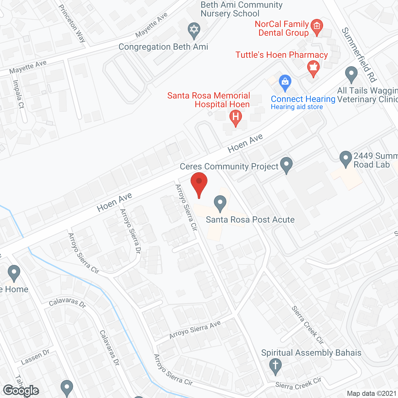 Map of the neighborhood around Santa Rosa Post Acute