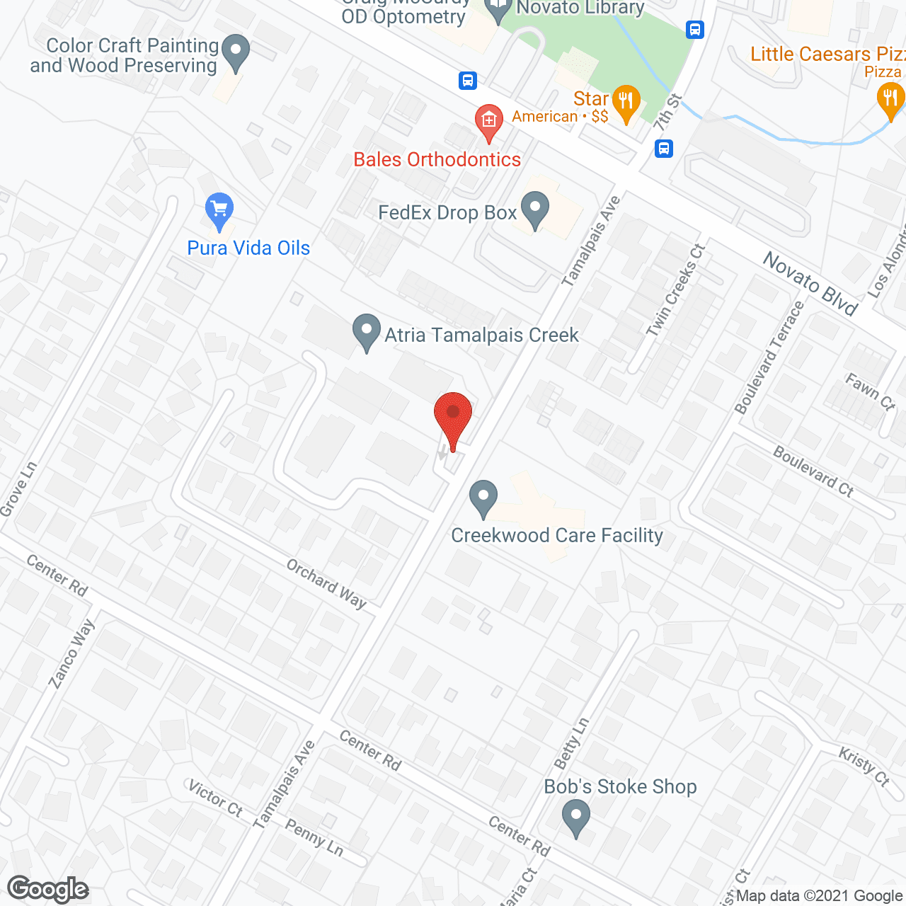 Map of the neighborhood around Atria Tamalpais Creek