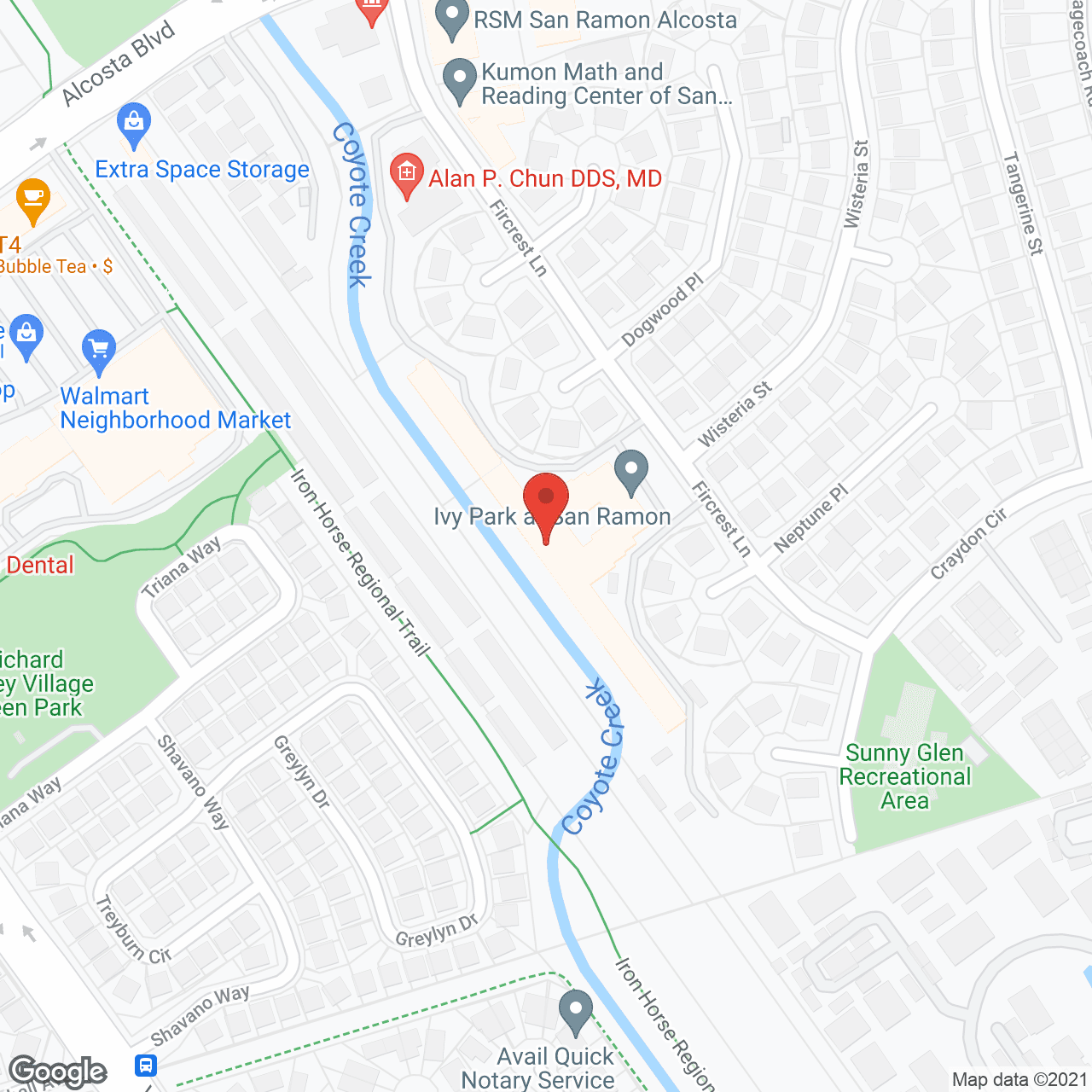 Map of the neighborhood around Ivy Park at San Ramon