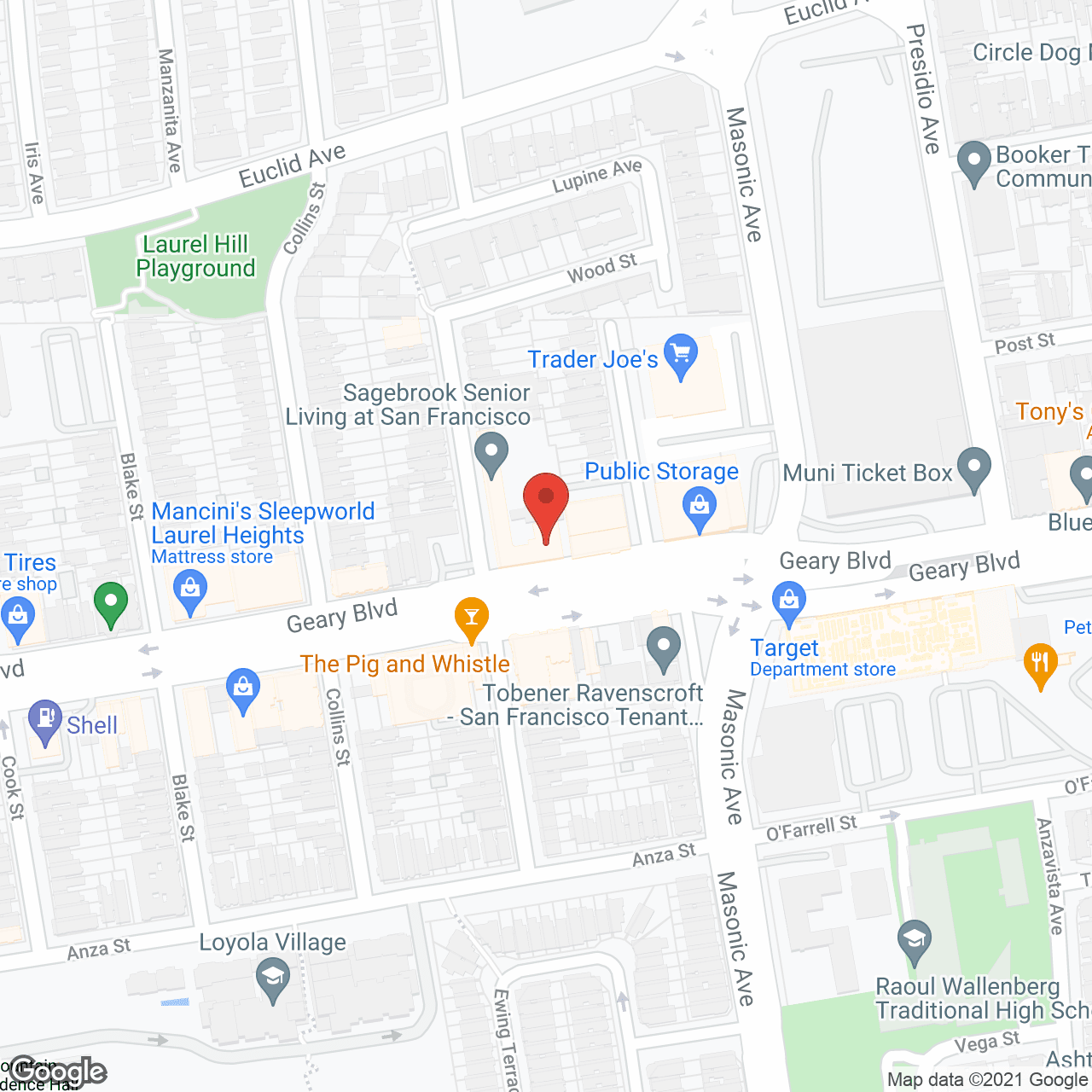 Map of the neighborhood around Sagebrook Senior Living at San Francisco