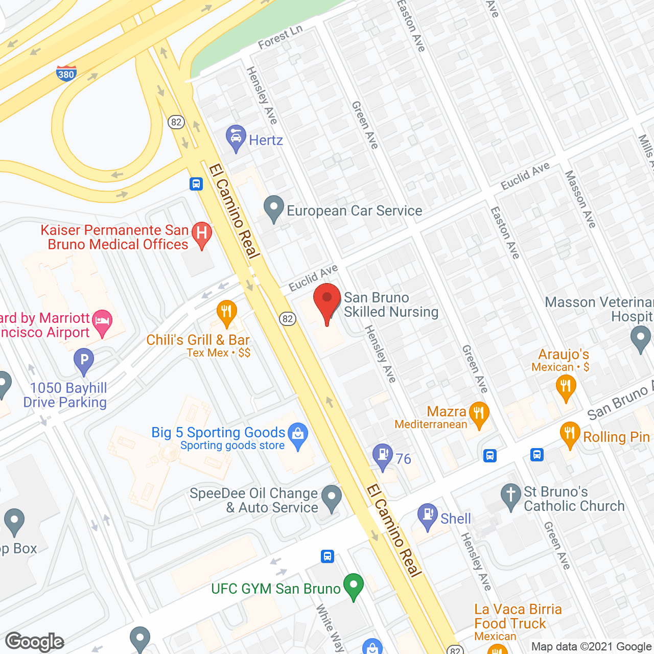 Map of the neighborhood around San Bruno Skilled Nursing Hosp