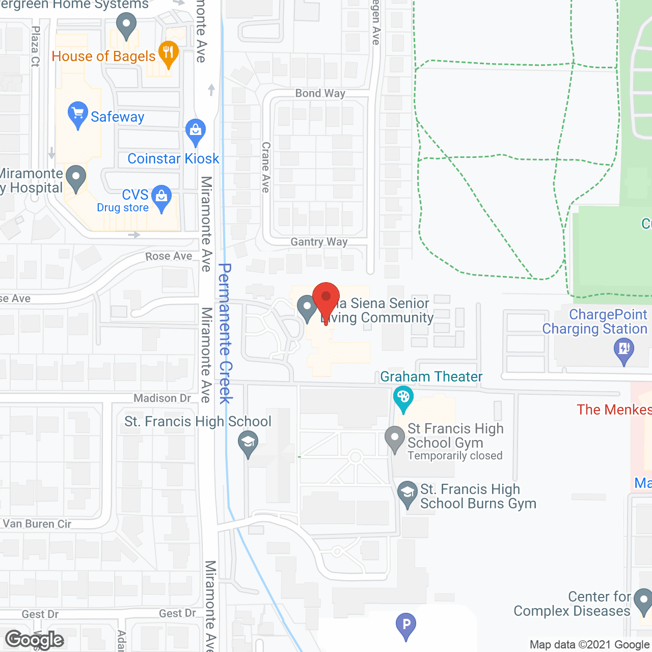 Map of the neighborhood around Villa Siena Home For the Aging