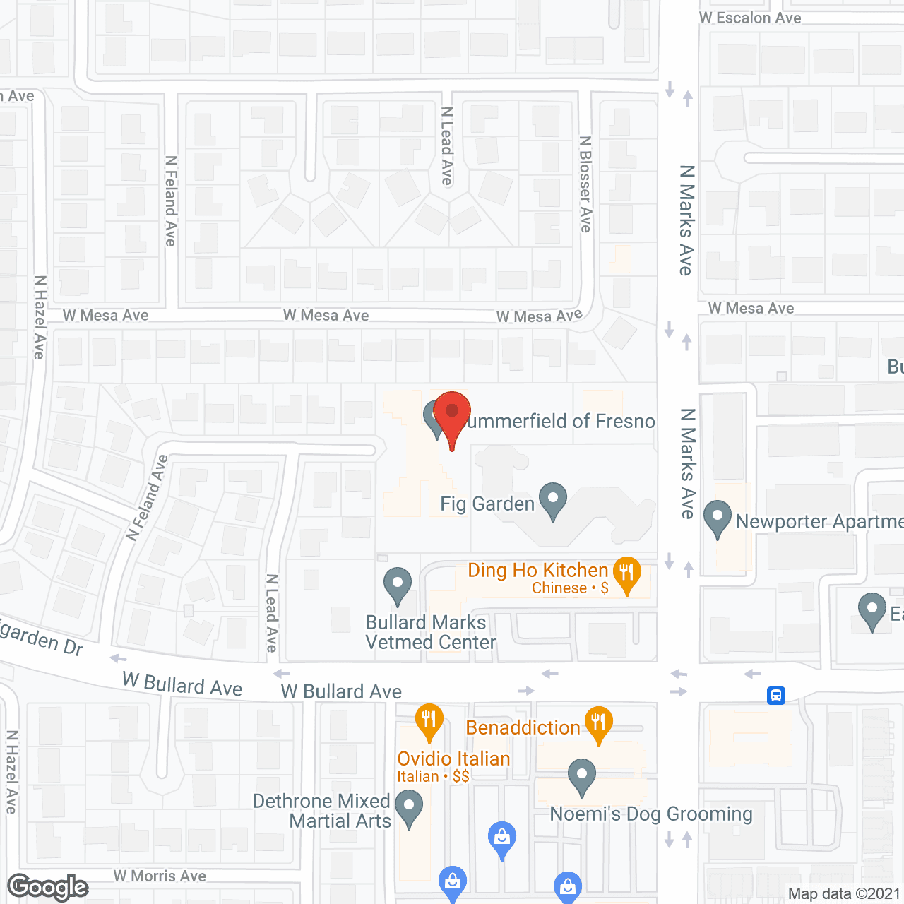 Map of the neighborhood around Summerfield of Fresno