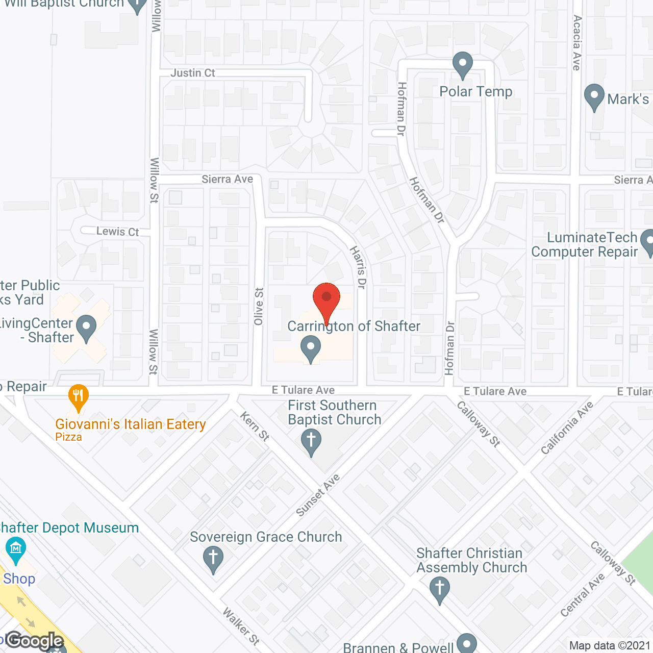 Map of the neighborhood around Carrington of Shafter