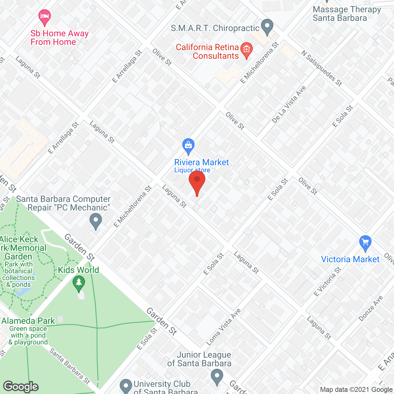 Map of the neighborhood around Villa Laguna