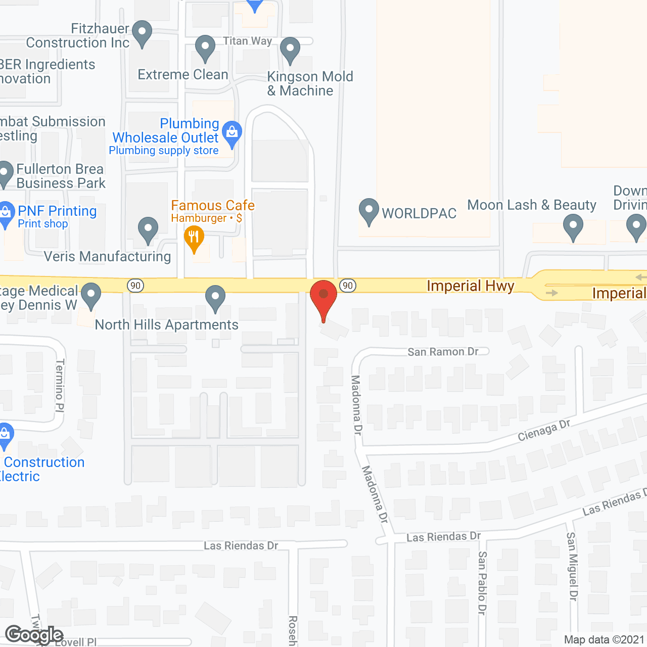 Map of the neighborhood around Fullerton Plaza Guest Homes
