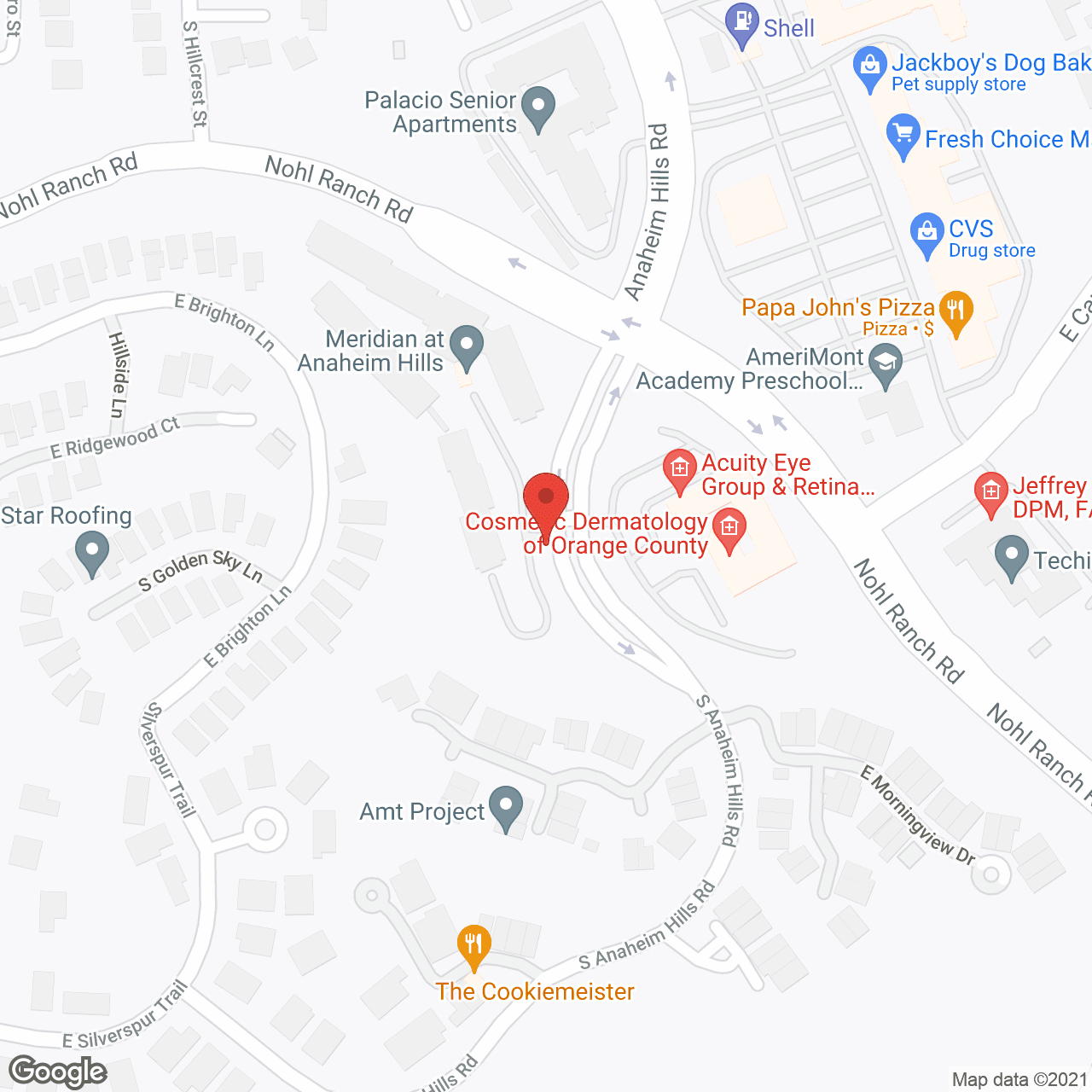 Map of the neighborhood around Meridian at Anaheim Hills