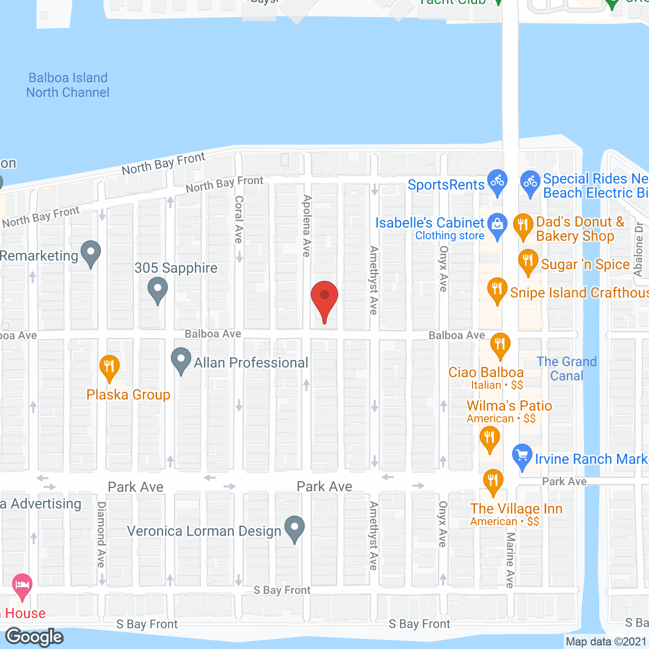 Map of the neighborhood around Balboa Island Board and Care