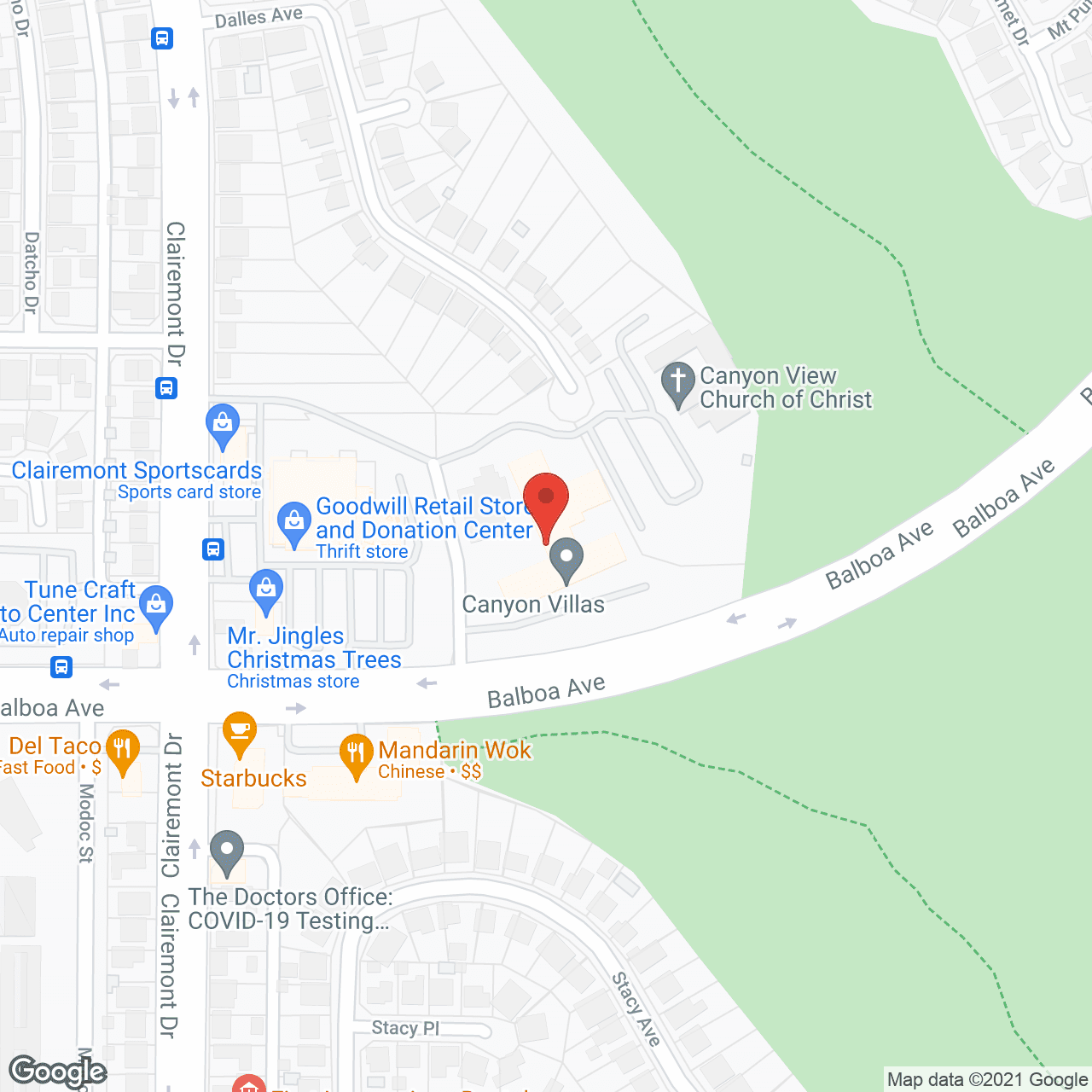 Map of the neighborhood around Canyon Villas