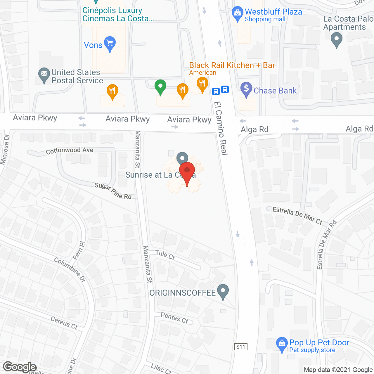 Map of the neighborhood around Sunrise of La Costa