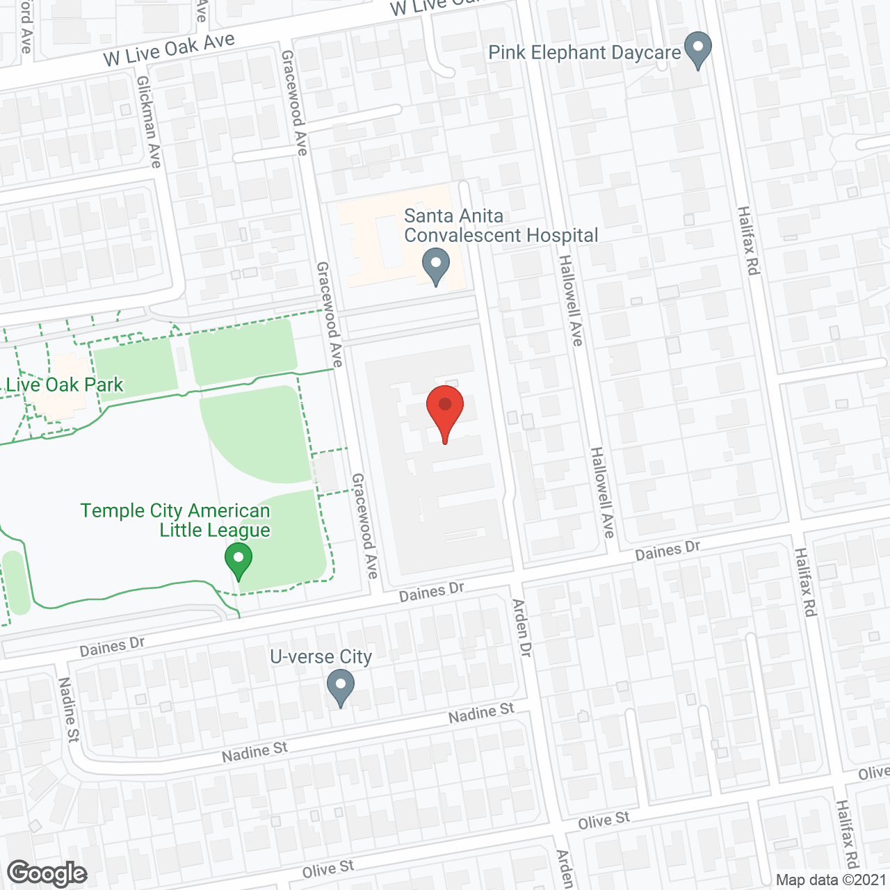 Map of the neighborhood around Santa Anita Convalescent Hosp