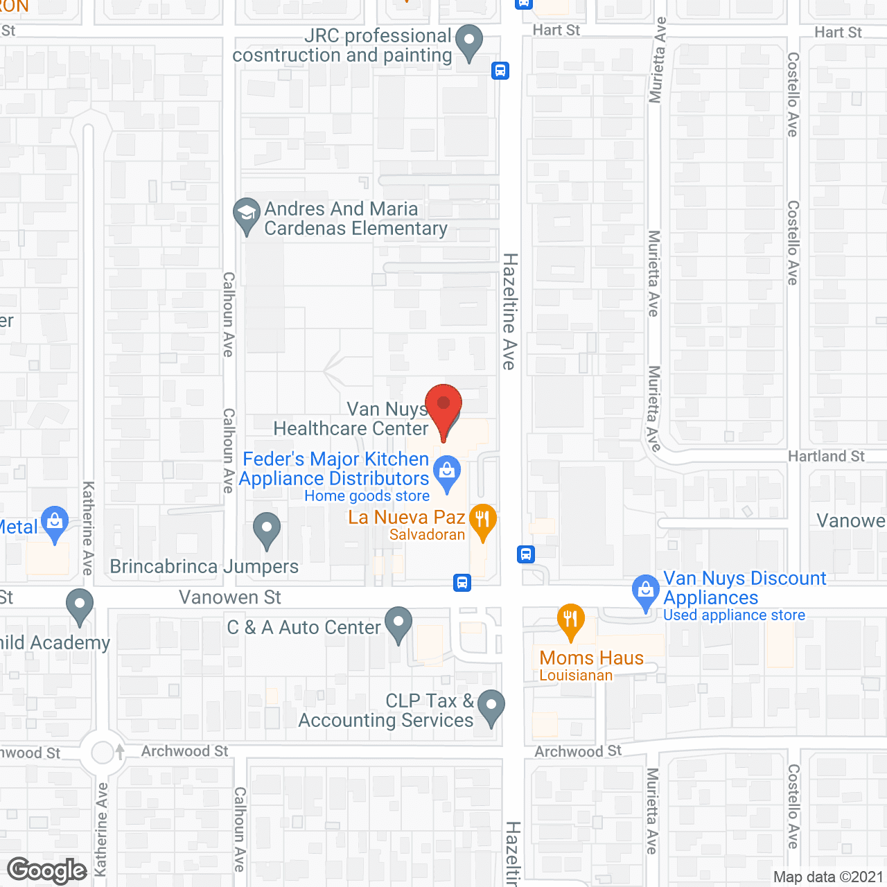 Map of the neighborhood around Van Nuys Health Care Care
