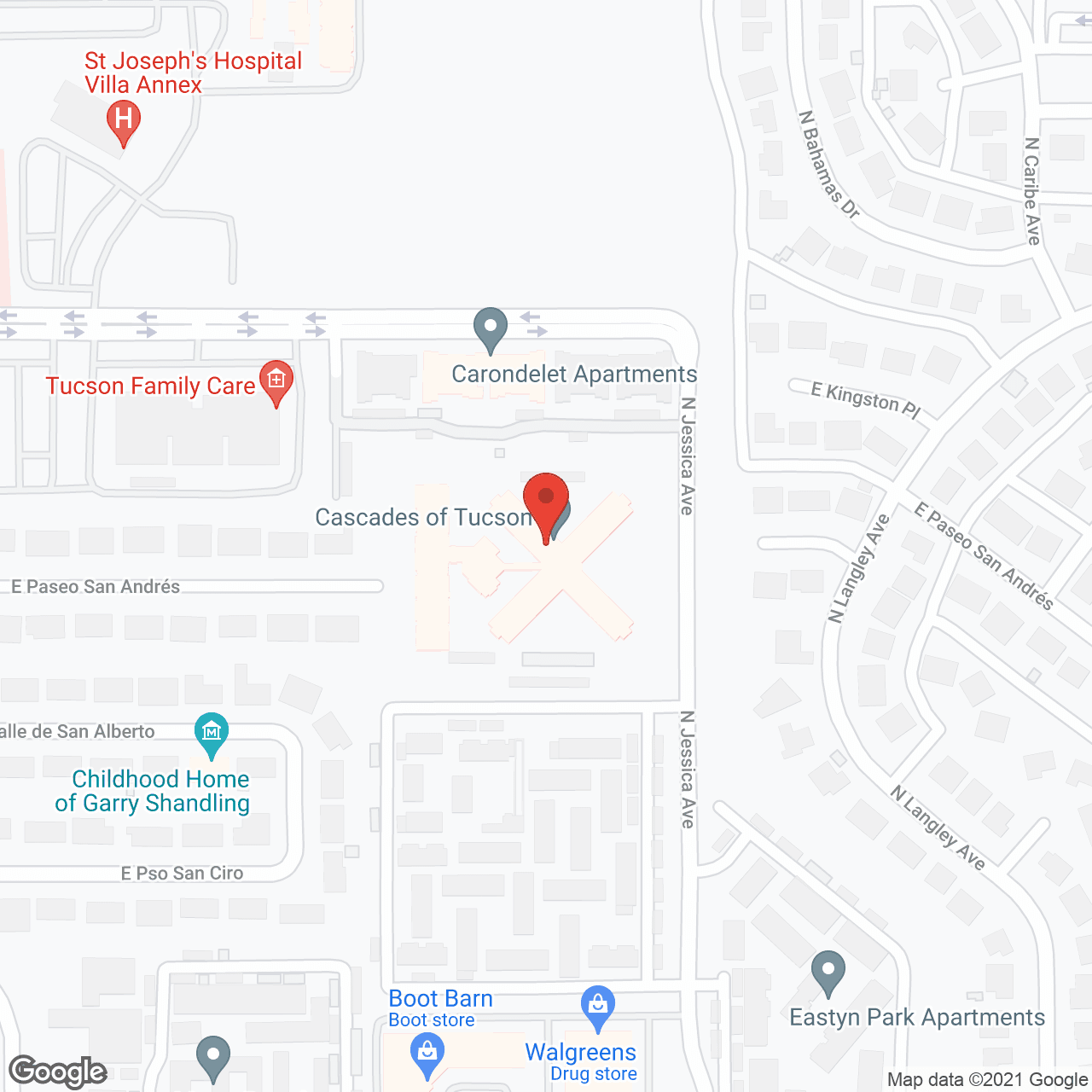 Map of the neighborhood around Cascades of Tucson