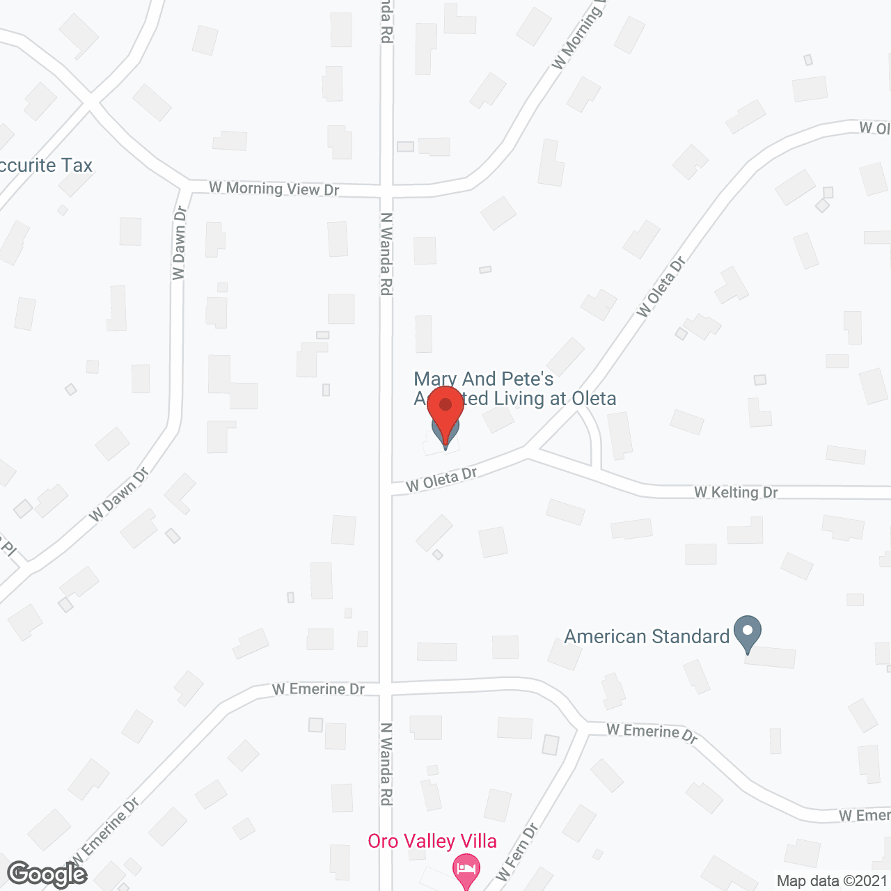 Map of the neighborhood around Mary and Pete's Assisted Living