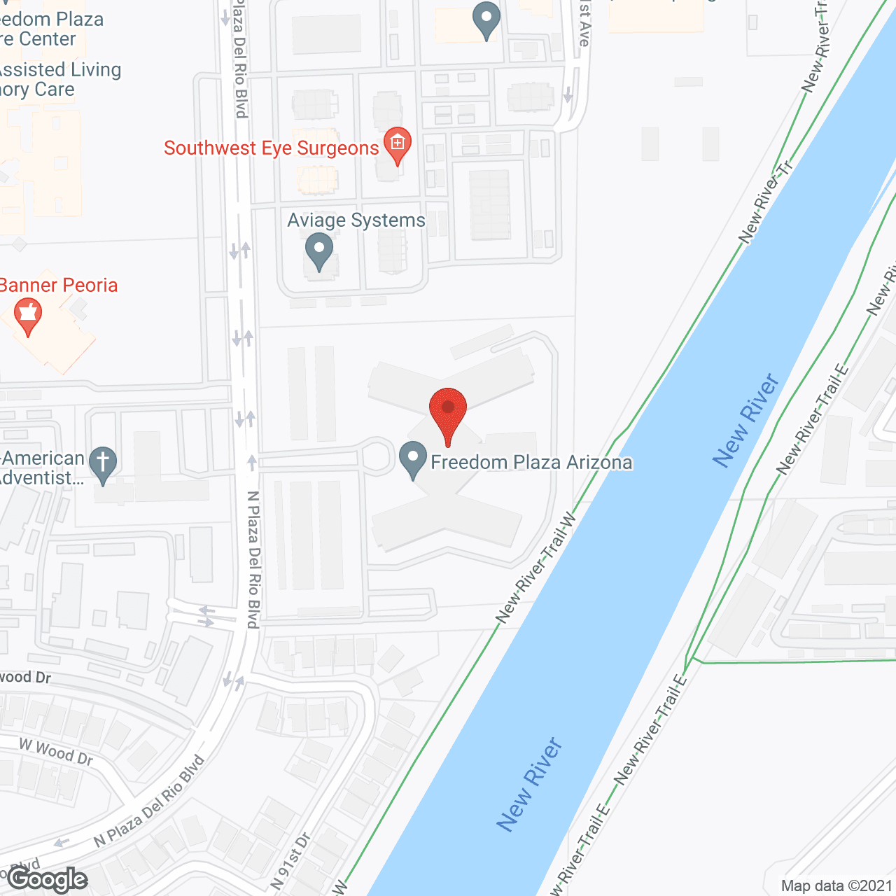 Map of the neighborhood around Freedom Plaza Peoria Campus