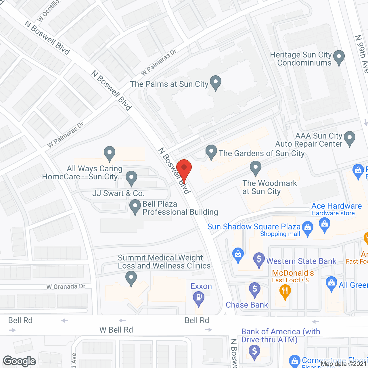 Map of the neighborhood around The Gardens of Sun City