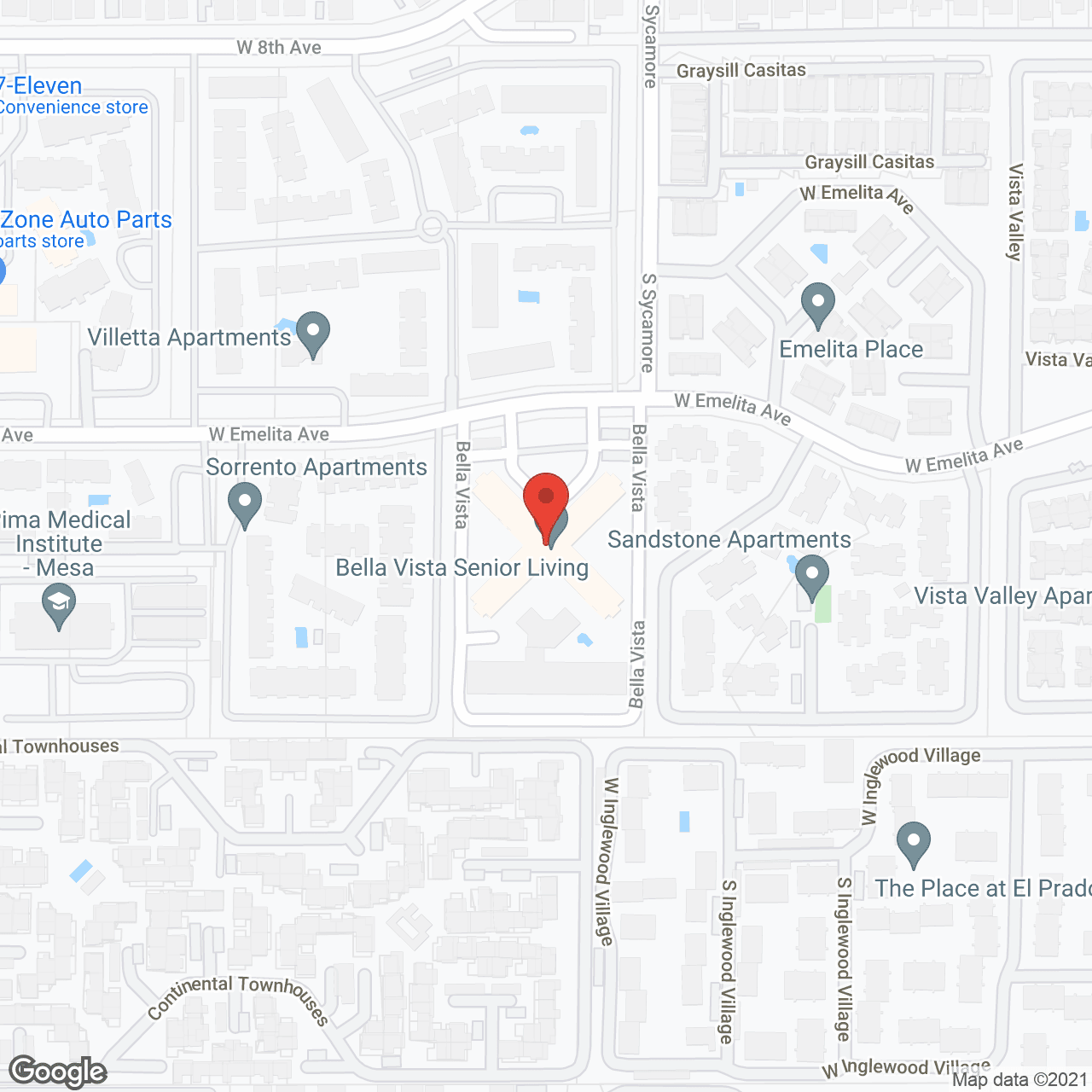 Map of the neighborhood around Bella Vista Senior Living
