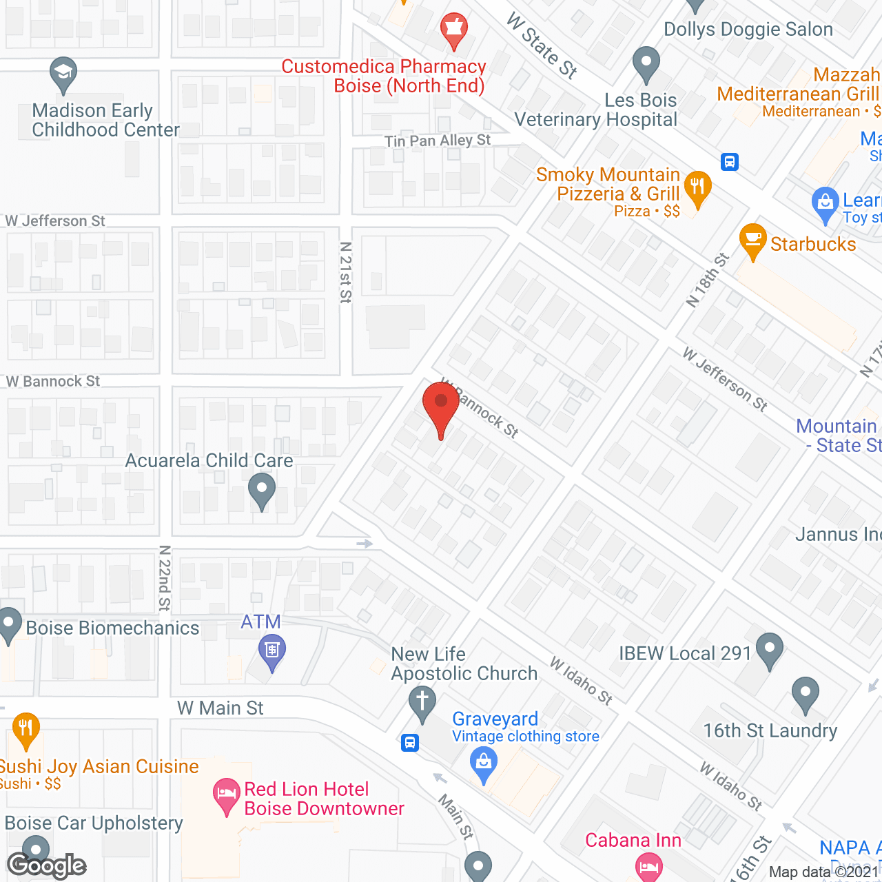 Map of the neighborhood around Fox Den Homes Bannock House