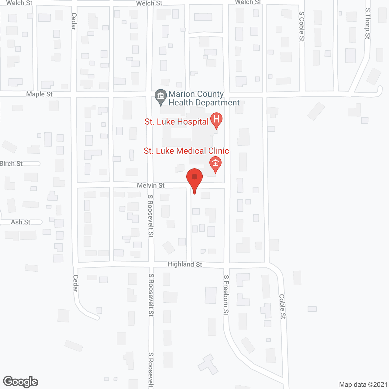 Map of the neighborhood around St Luke Hospital & Living Ctr