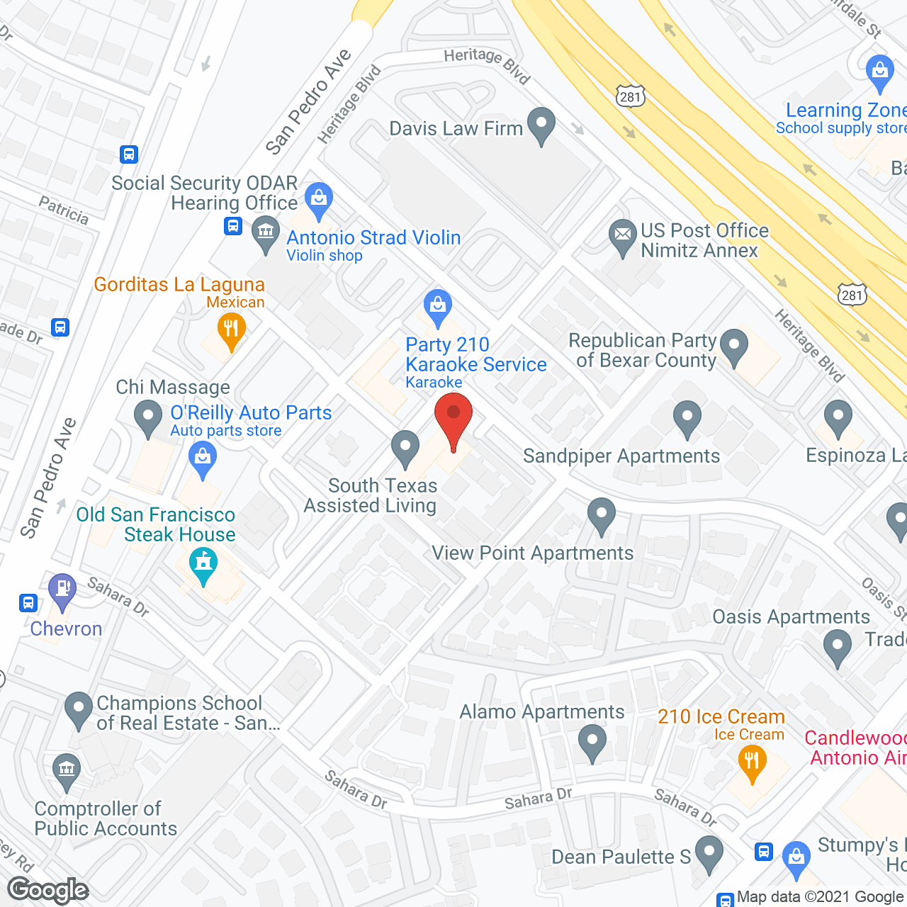 Map of the neighborhood around South Texas Assisted Living