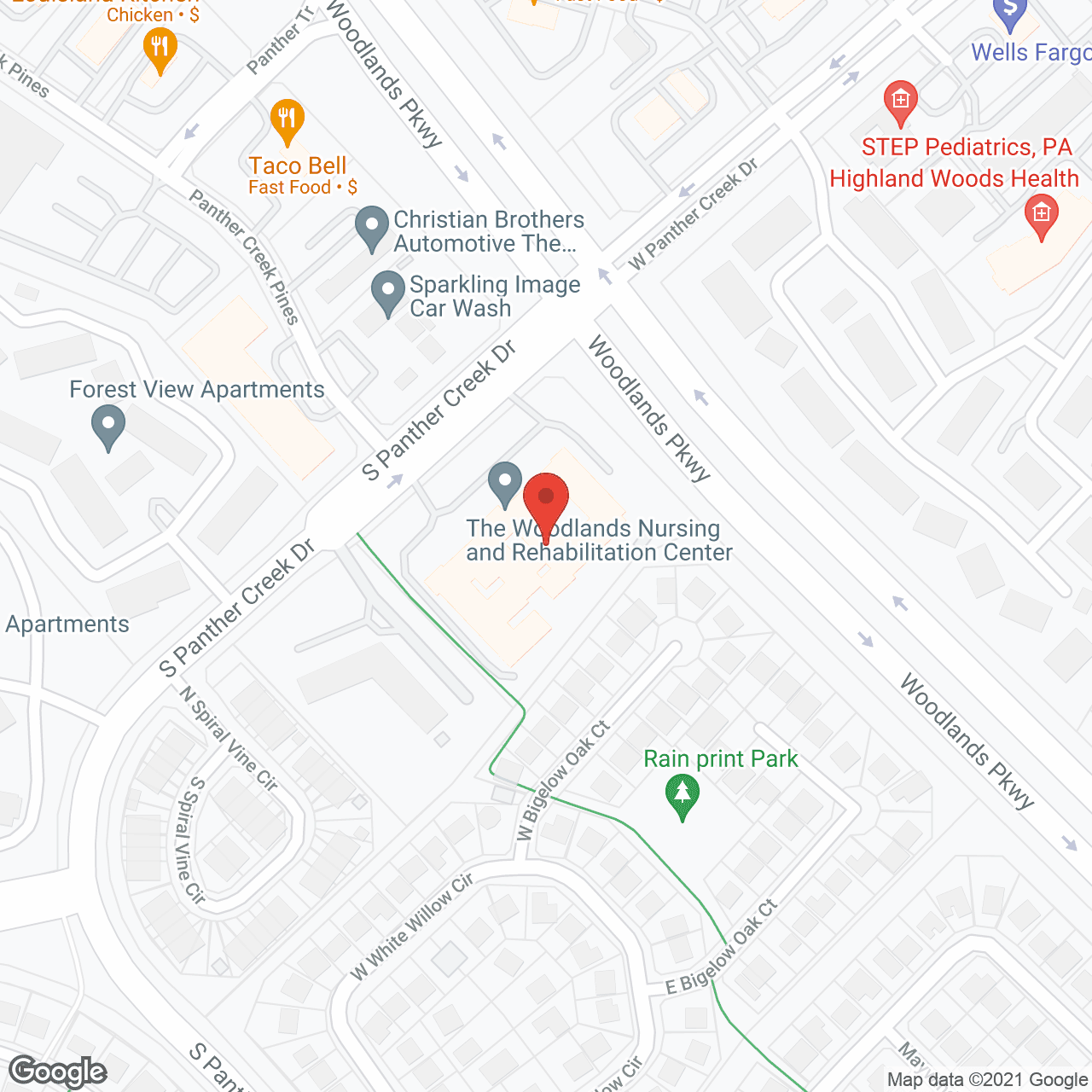 Map of the neighborhood around Woodlands HealthCare Center
