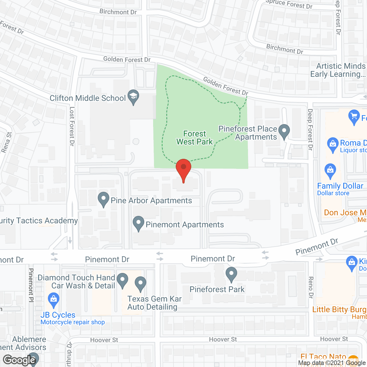 Map of the neighborhood around The Pinemont Apartments