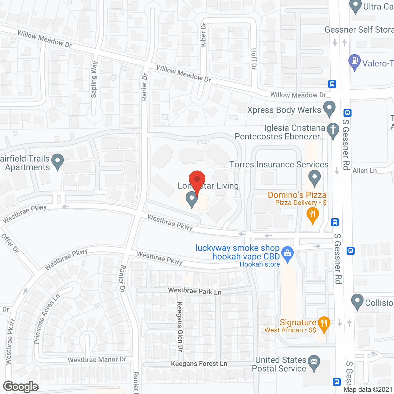 Map of the neighborhood around Lone Star Living