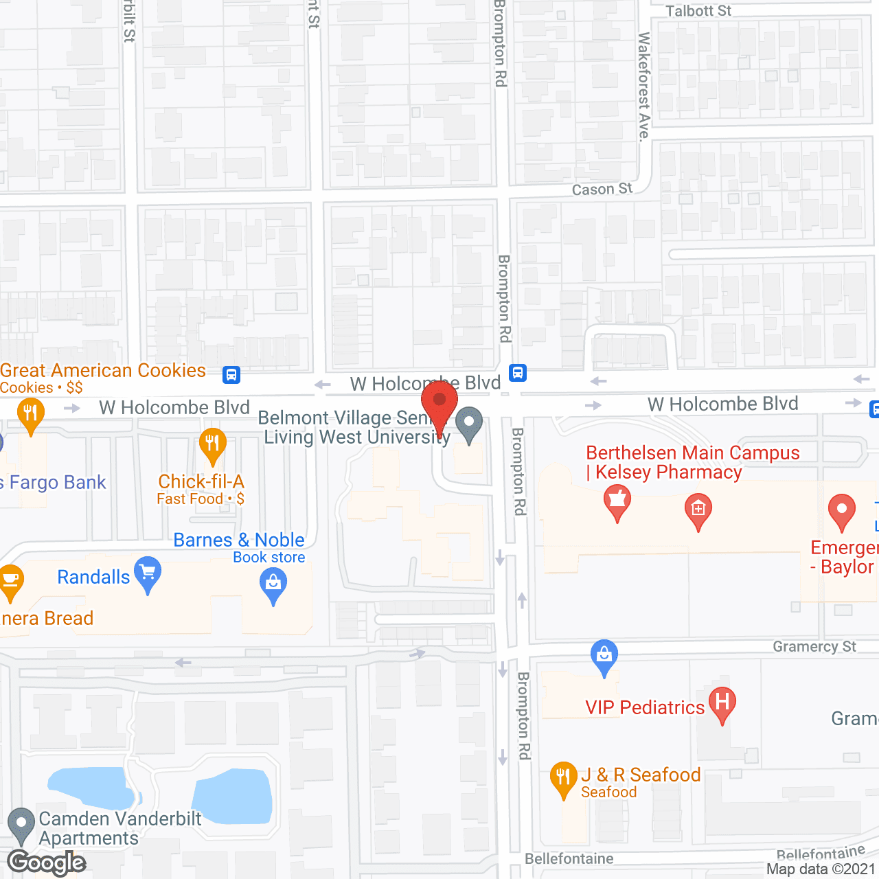 Map of the neighborhood around Belmont Village West University