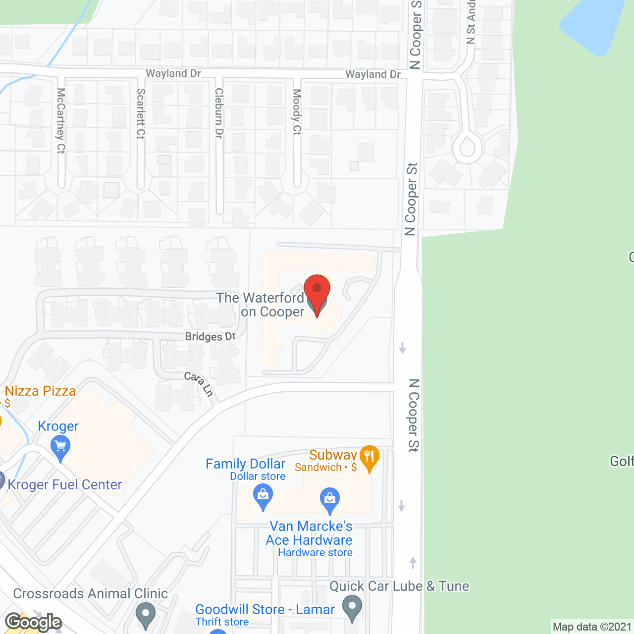 Map of the neighborhood around The Waterford on Cooper