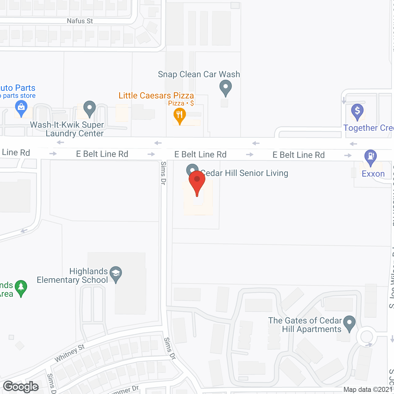 Map of the neighborhood around Cedar Hills Senior Living