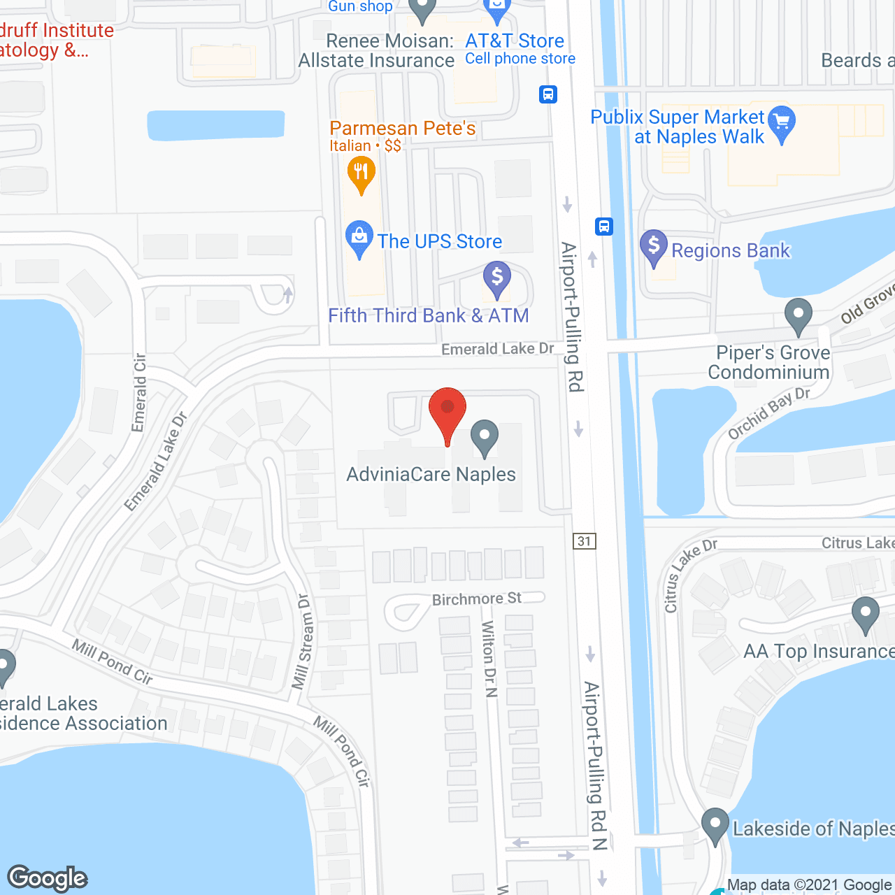 Map of the neighborhood around Adviniacare of Naples