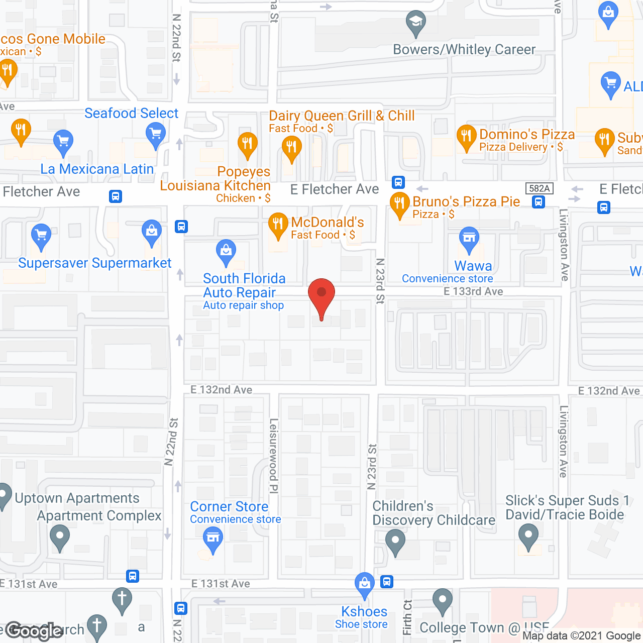 Map of the neighborhood around Oak Tree Manor Retirement Home
