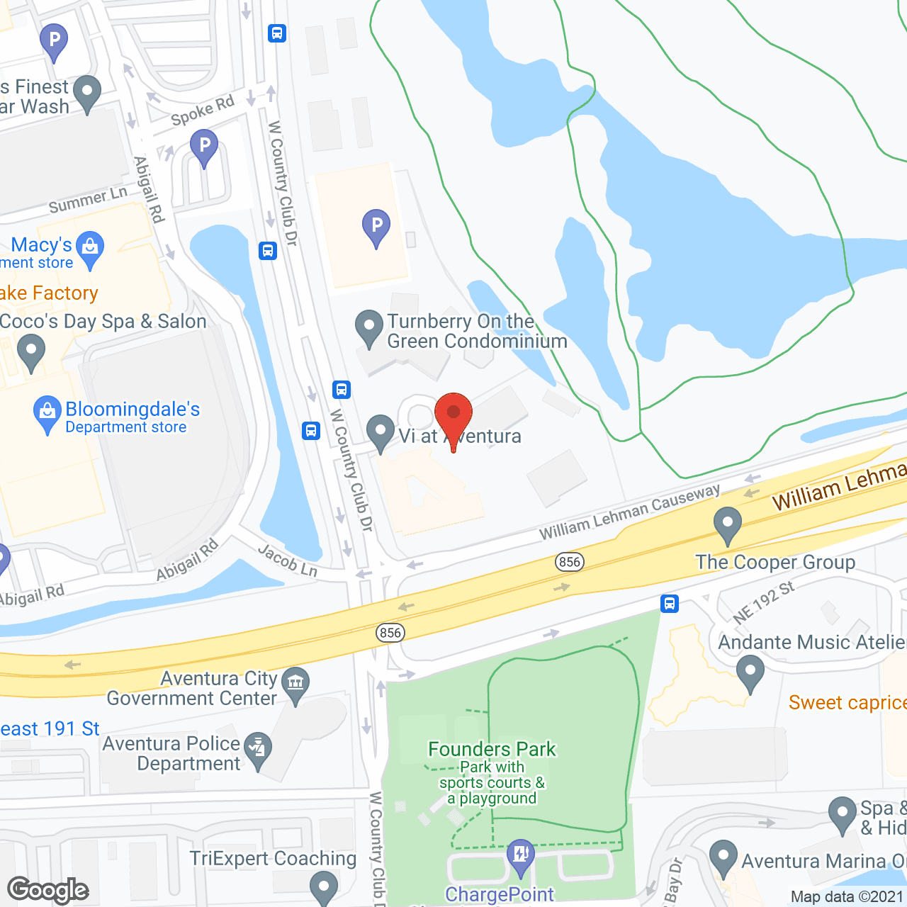 Map of the neighborhood around Vi at Aventura, a CCRC