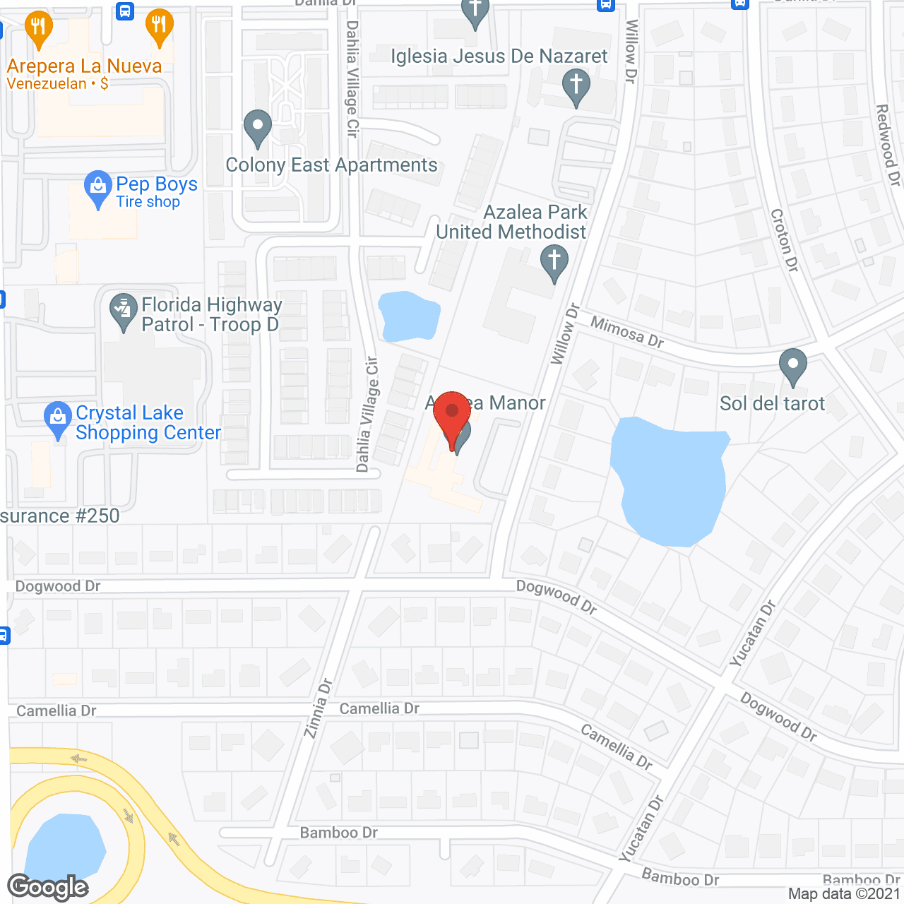 Map of the neighborhood around Azalea Manor