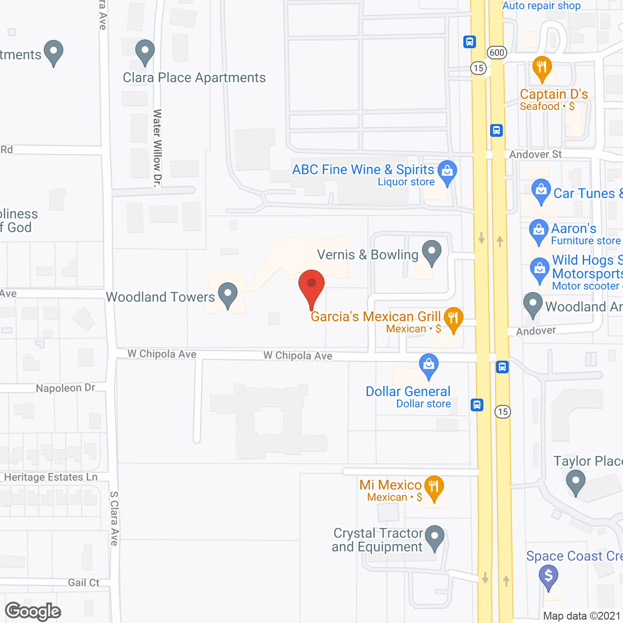 Map of the neighborhood around Woodland Towers