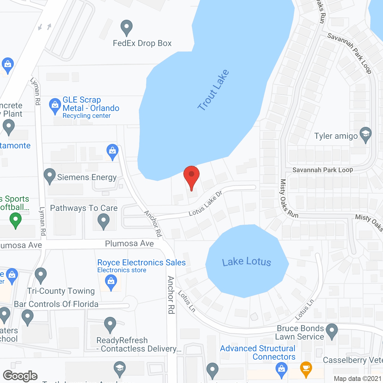 Map of the neighborhood around Lotus Lake Retirement Home