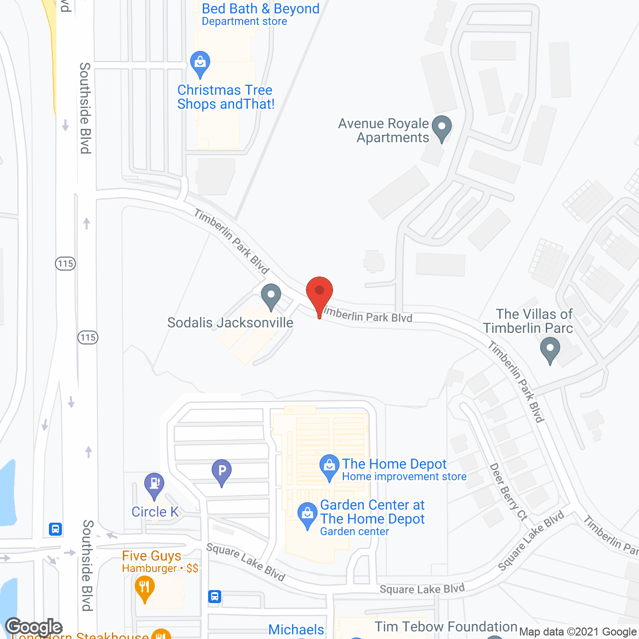 Map of the neighborhood around Sodalis Jacksonville